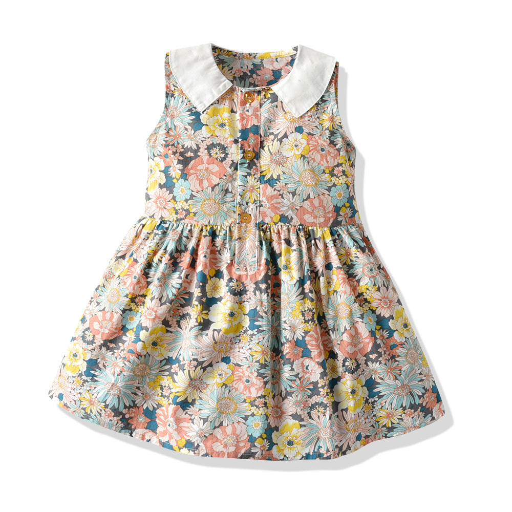 Lapel floral skirt girl dress Lapel floral skirt girl dress